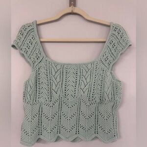 Elegant Lace Knit Top - Mint Green
